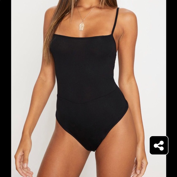 BLACK SQUARE NECK BODYSUIT - Picture 1 of 2